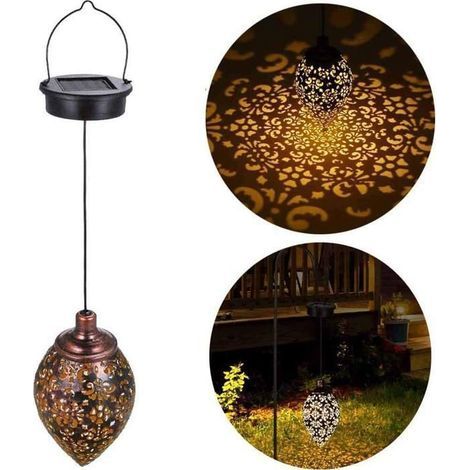 Lampes solaires suspendues, lanterne solaire LED pour jardin, lampe métallique étanche suspendue pour usage extérieur. (1/4)