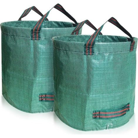 Lot de 2 500L Sacs de Jardin, Sacs de déchets jardin résistants Sac à déchets de en PP robuste et Pliable Poubelle pour les, Stable Aux UV(Lot de 2-500 L,Vert) (1/4)