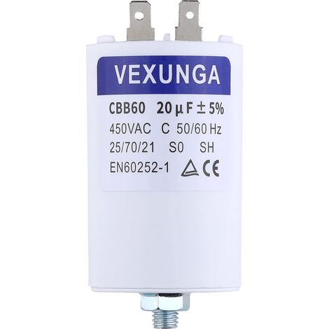 Condensateur Demarrage Moteur 20uF 450V CBB60 Condensateurs de Démarrage 20 MFD 450 Volt 45x70MM Connecteur M8 20 µF 50/60Hz pour Pompe Piscine (1/5)