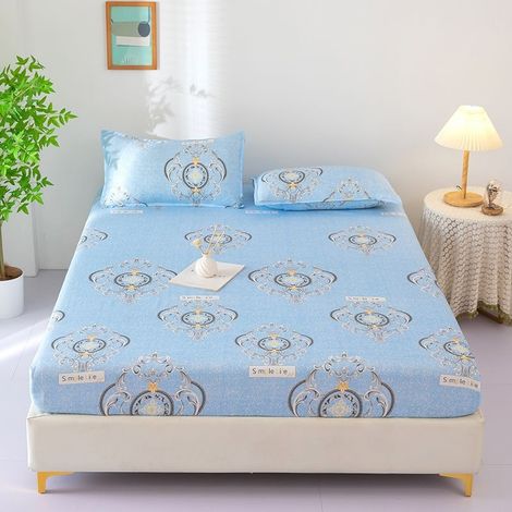 Housse de Matelas 150x200 cm, Drap-Housse en Jersey avec Élastique, Housse de Protection pour Matelas et Couette Fine, Motif Nuages Colorés, Style Volant (1/2)