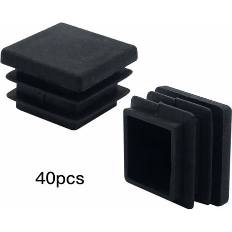 40 Pièces Embouts Carrés pour Meubles Bouchons de Tube Carrés en Plastique 20mm x 20mm Bouchons de Tube Tapi Noir Bouchons d'Insertion Cache-Tuyau (1/4)