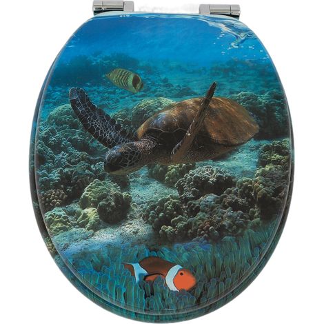 Abattant de toilette ovale universel en MDF avec fermeture amortie, décor monde sous-marin (1/5)