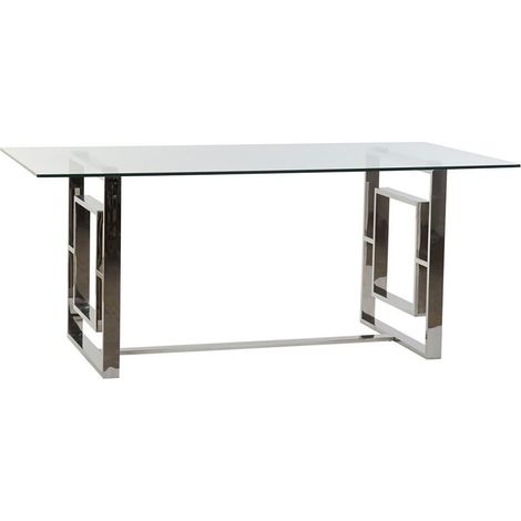 Table à manger / table de salle à manger rectangulaire en acier et verre - Longueur 180 x Hauteur 75 x Profondeur 90 cm -PEGANE-
