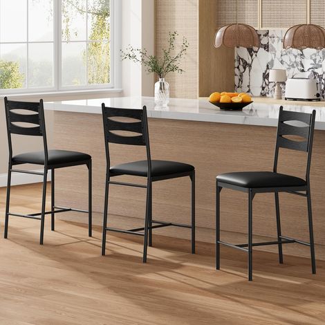 Lot de 2 tabourets de bar en bois noir avec dossier et repose-pieds (1/5)