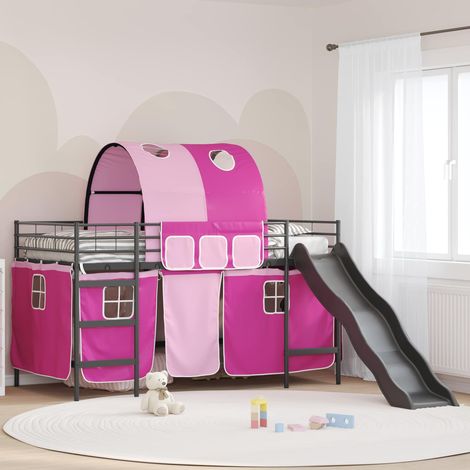Kinder-Etagenbett Schwarz und Pink 80 x 200 cm Metall