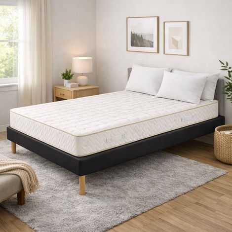 Ensemble Sommier Tapissier et Matelas 80x190 cm - Couleur : Noir - Sommier Déhoussable avec Pieds 20 cm et Lattes Multiplis - Matelas 2 Faces de Couchage Soutien Ferme Certifié CertiPUR & OEKO - TEX (1/5)
