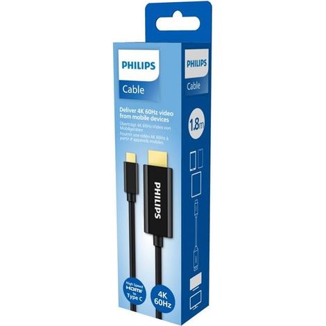 Câble vidéo Philips USB Type C-HDMI 4K 1,8 m Noir