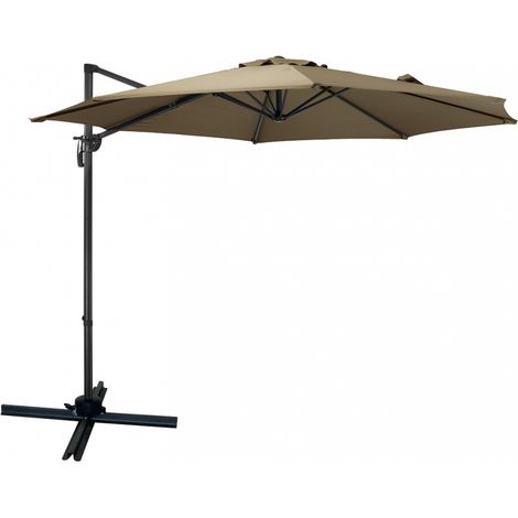 Parasol déporté aluminium marron 3m – Système d’ouverture manivelle – Parasol inclinable pour protection solaire optimale – Essenciel Green