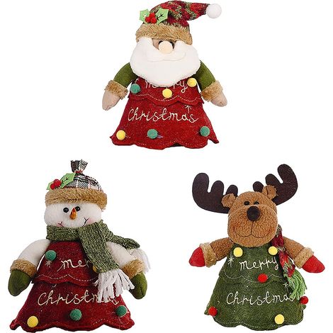 Bolsa De Regalo En Forma De Árbol De Navidad - Bolsa De Tela Con Cremallera Para Manzanas O Dulces - Santa, Reno Y Muñeco De Nieve - 3 Unidades (1/5)