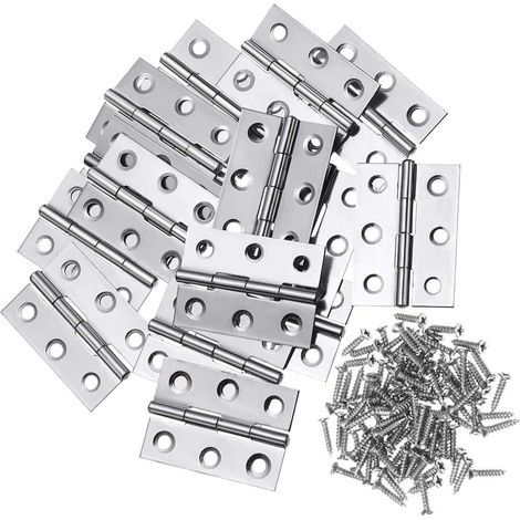 20 bisagras de acero inoxidable, bisagras para puertas, orificios para bisagras planas plegables, bisagras para cajones de gabinetes, conectores para bisagras de ventanas, bisagras plateadas para gabi