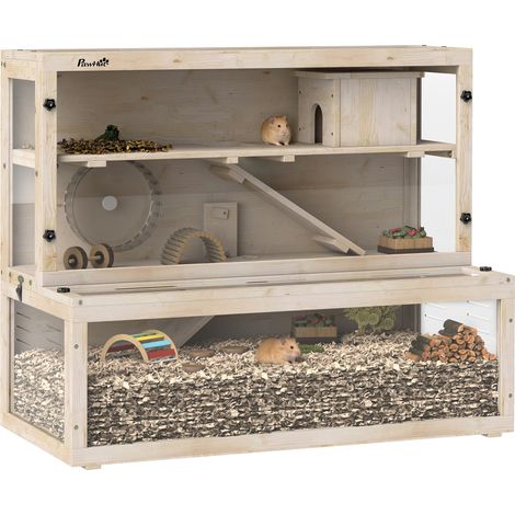 Hamsterkäfig. 3 Ebenen. Hütte. Zubehör. 100 x 50 x 84 cm. für mehrere Kleintiere. Holz. Kunststoff (1/4)