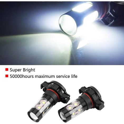 ampoules H16 12V-24V 50W LED puissantes, feux de jour et antibrouillard, lumineux, blanc froid, auto, paire (1/5)