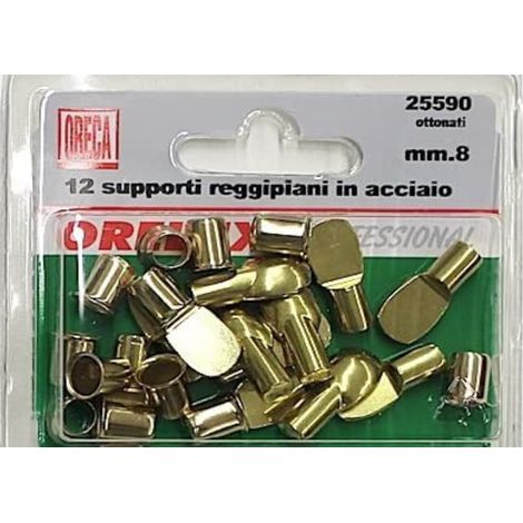12 PEZZI - SUPPORTO REGGIPIANO 8MM IN ACCIAIO OTTONATO CON BUSSOLA DA INCASSARE - PERNO Ø7MM