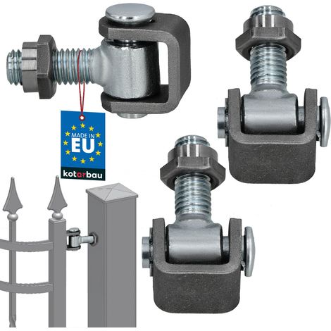 KOTARBAU® Lot de 2 Charniere Portail - Acier Galvanisé - M12 Réglable 33-55 mm - Charnière Portillon - avec U-Boucle à Souder - Gond Portail Lourd - Argenté