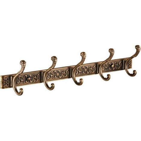 Patère Murale - Aluminium - Bronze Vieilli - 5 Crochets - 53 cm - Pour Manteaux Clés Chapeaux Parapluies - Salle De Bain Cuisine Entrée (1/2)