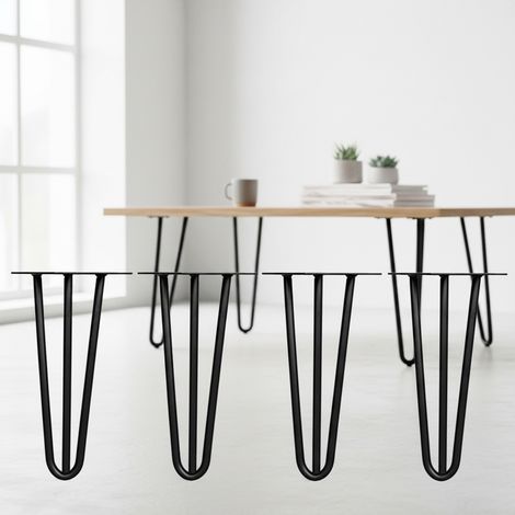 Mucola – Pieds de table Hairpin noir 25 cm – Set de 4 – Acier robuste avec patins de protection – Design filigrane pour tables modernes