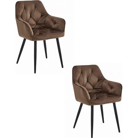 Set di 2 sedie Jork in velluto marrone con gambe nere (1/5)