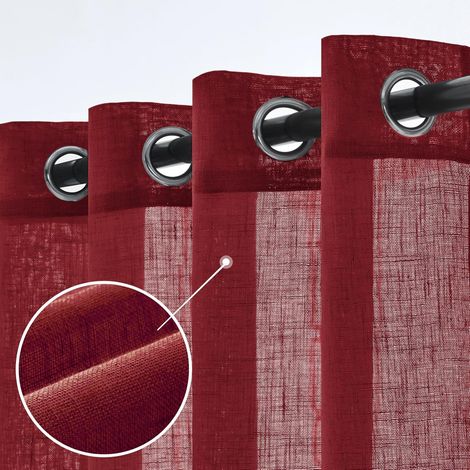 Lot de 2 Rideaux en Lin Translucides Voilage à Oeillets Rideaux et Draperies Intérieurs Modernes pour Chambre Fenêtre Salon Coucher 140x245 cm Bordeaux (1/5)