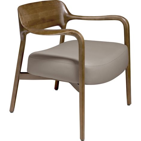 Fauteuil rembourré en éco-cuir structure en frêne massif - Marron (1/5)