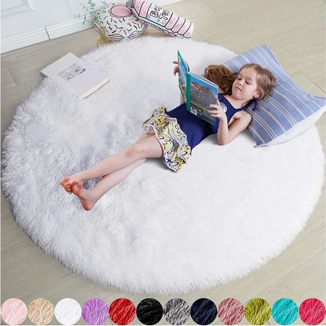 Tapis rond Blush pour chambre à coucher, tapis rond moelleux 4'X4' pour chambre d'enfant (blanc épaissi 120120cm) (1/4)