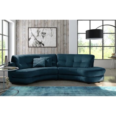 Canapé d'angle en tissu luxe 5/6 places bleu foncé – Accoudoir gauche – Mousse haute résilience – Dimensions 300x113x80cm (1/4)