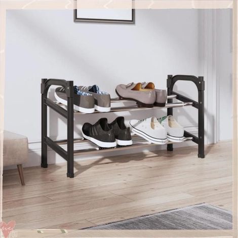Meuble à chaussures extensible - VINGVO - 344369 - Extensible 66–119 cm - 2 étagères - Aluminium empilable (1/5)