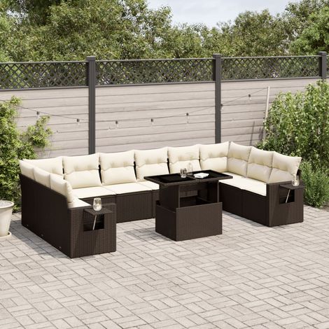 Set de sofás de jardín 11 pzas cojines ratán sintético marrón vidaXL (1/5)