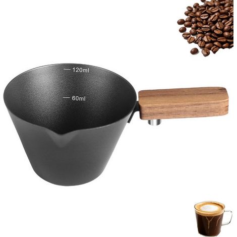Doseur à café - Doseur à café en acier inoxydable - Tasse à expresso - Noir - Tasse à expresso - 120 ml - Graduations précises - Large ouverture - Bec verseur en V - Doseur noir gradué (1/5)
