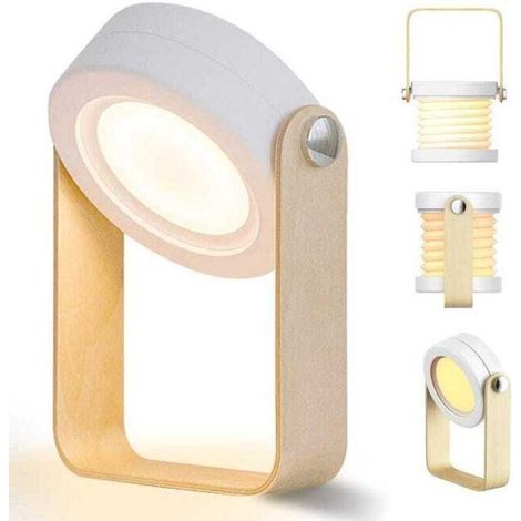 Lampe de chevet LED tactile à intensité variable Lampe de table rétro avec poignée en bois 3 niveaux de luminosité Lampe de table portable pliable ave (1/5)