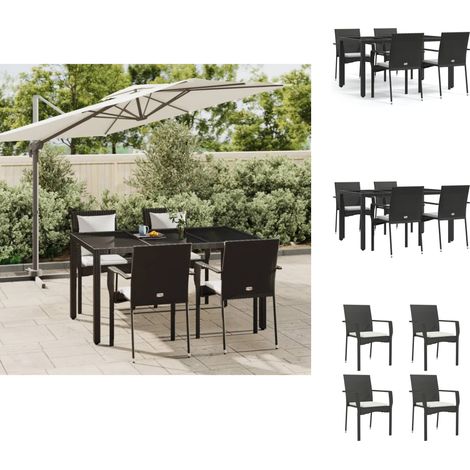 Gartenmöbel-Sets - Living 5-tlg. Garten-Essgruppe mit Kissen Schwarz Poly Rattan (1/5)