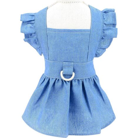 Robe En Jean Pour Chien Ajustable Avec Anneau En D - Tenue D'Été Légère Pour Petit Et Moyen Chien - Bleu Clair - Taille S M L XL (1/5)