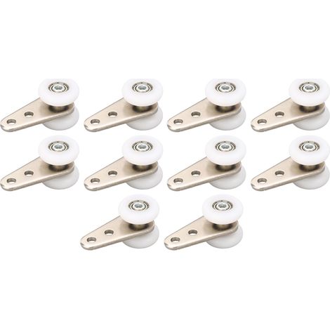 Lot de 10 roulettes en nylon 23mm avec support en acier inoxydable, galet de suspension pour porte coulissante et fenêtre, blanc (1/5)