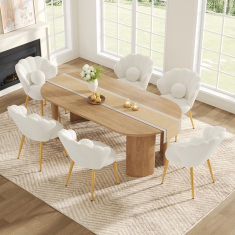 6 Esszimmerstühle 60x62,5x83 cm weißer Plüschstoff, Schalensitz, stabil – MEUBLIV (1/5)