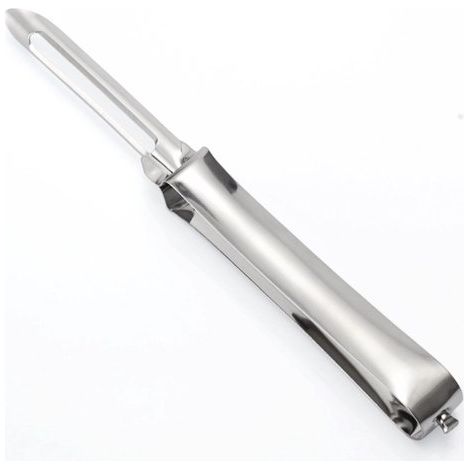 Pelador profesional de verduras, patatas y zanahorias de estilo clásico: carcasa y cuchilla de acero inoxidable. (1/5)