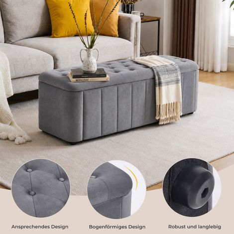 Banc velours rangement capitonné moderne, angle arrondi, pouf coffre pour chambre, salon, entrée, assise rembourrée, meuble pratique, design élégant (1/5)