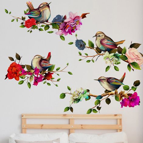 Magpie Branch Flower Wall Sticker Bird Mural Art Decal for Home Decor and Interior Design