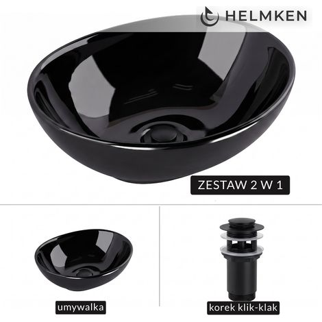 Helmken 65241001 Aufsatzwaschbecken (41x34) Schwarz + Click-Clack-Ablauf, Mattschwarz (1/5)