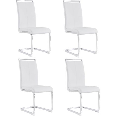 Lot de 4 Chaise cantilever,chaise sans accoudoirs salle à manger,structure en métal chromé,capacité de charge jusqu'à 120 kg,rembourrage moelleux avec revêtement en similicuir,blanc (1/5)