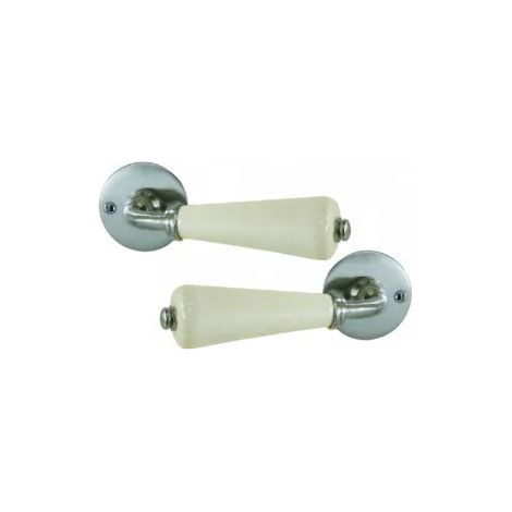 Ensemble de béquilles doubles canon en porcelaine de Limoges – Rosace nickel satiné – Épaisseur de porte 38-40mm – Accessoires de montage inclus
