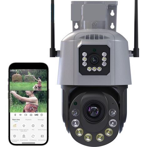 Caméra de sécurité à Domicile 8MP 4K caméra extérieure Double Objectif PTZ 36X Zoom Optique AI Humain détecter Surveillance Couleur Vision Nocturne caméra IP sans Fil(8MP Add 128G Card) (1/5)