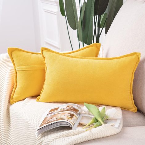 Lot de 2 Housses de Coussin Courtes en Chenille Douce décorative pour canapé Chambre Jaune 40 x 60 cm (1/5)