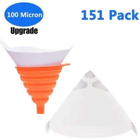 Lot de 150 Filtre de Peinture Jetable, Peinture Papier de Filtre avec Entonnoir Pliable en Silicone pour Automobile Art Artisanat Loisir Peinture Projet, 100 Microns Filtres en Maille