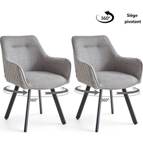 Wokaka Set da 2 Sedie Girevoli a 360°, Sedie da Pranzo Moderne, Sedie con Schienale Alto e Motivo a Rombi, Rivestimento in Lino, Grigio Chiaro