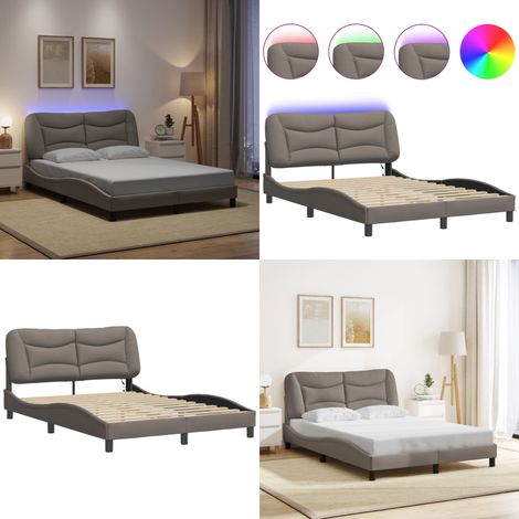 Cadre de lit avec LED sans matelas taupe 140x190 cm tissu - Lit Plateforme - Chambre À Coucher - Cadre Lit Design - Éclairage Led - Têtière Rembourrée - Home & Living (1/5)