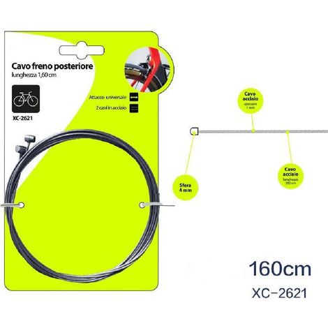 TRADE SHOP - Set 2pz Cavi Cavo Freno Posteriore Acciaio 160cm Attacco Universale Bici Xc-2621 -