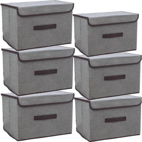6 Boîte de rangement avec couvercle, tissu pliable, poignées, pour placard, vêtements, jouets, gris (1/5)