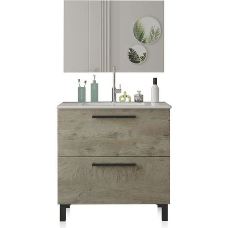 Mueble de baño con espejo Sense 2 cajones Roble Alaska (ancho) x 80cm (alto) (1/5)