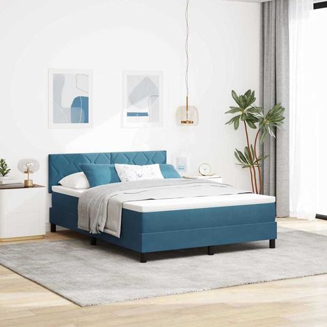 vidaXL Lit à ressorts avec matelas Bleu foncé 140 x 190 cm tissu (1/5)