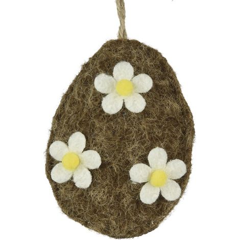Decoris® Oster Ei Braun 3 Blüten mit Aufhänger 8 x 10,5 cm - Polyesterfilz