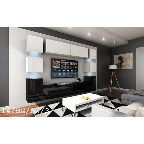 Ensemble meuble TV CONCEPT 14-14-HG-BW-3 blanc-noir brillant 256 cm